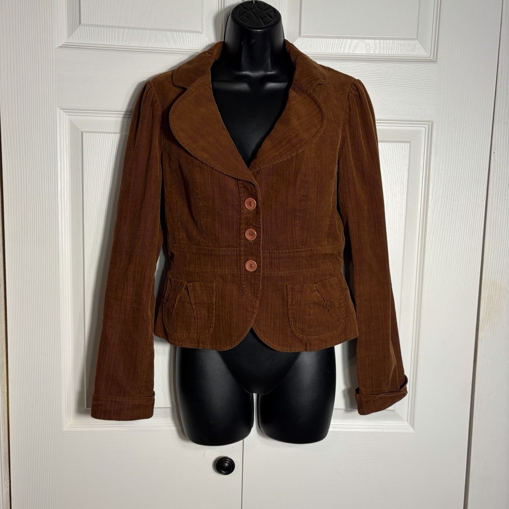 Vintage Halogen Corduroy Blazer Women S Brown Cropped Y2K Fine Wale Puff Sleeves